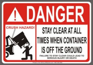 ANSI Crush Hazard Sticker for waste container safety