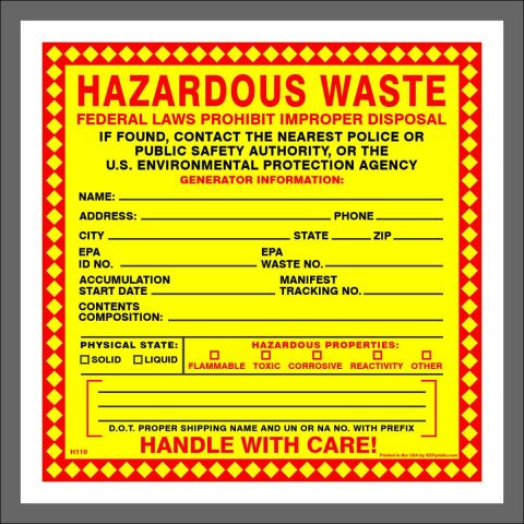 Hazardous Waste Sticker or Label