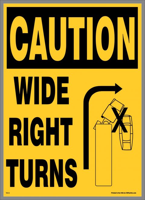 Caution Wide Right Turn Stickers