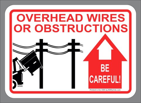ANSI style Warning Overhead Obstructions label