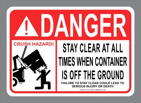 ANSI Danger Stay Clear Front Load Waste Sticker