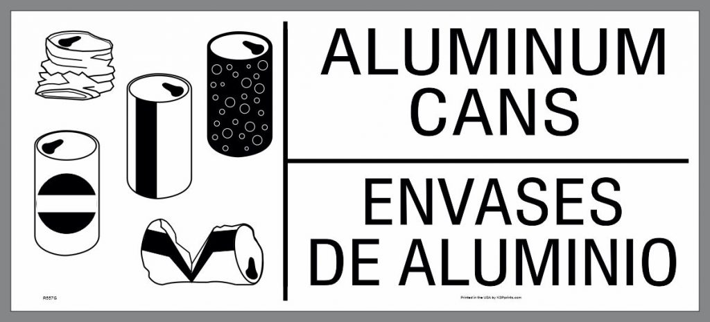 Bilingual Aluminum Can Recycling Sticker for Smaller Containers
