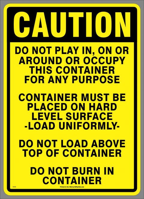 Multi-message vinyl Caution container label
