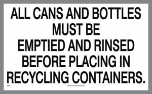 Cans and Bottles Must Be Emptied and Rinsed Sticker
