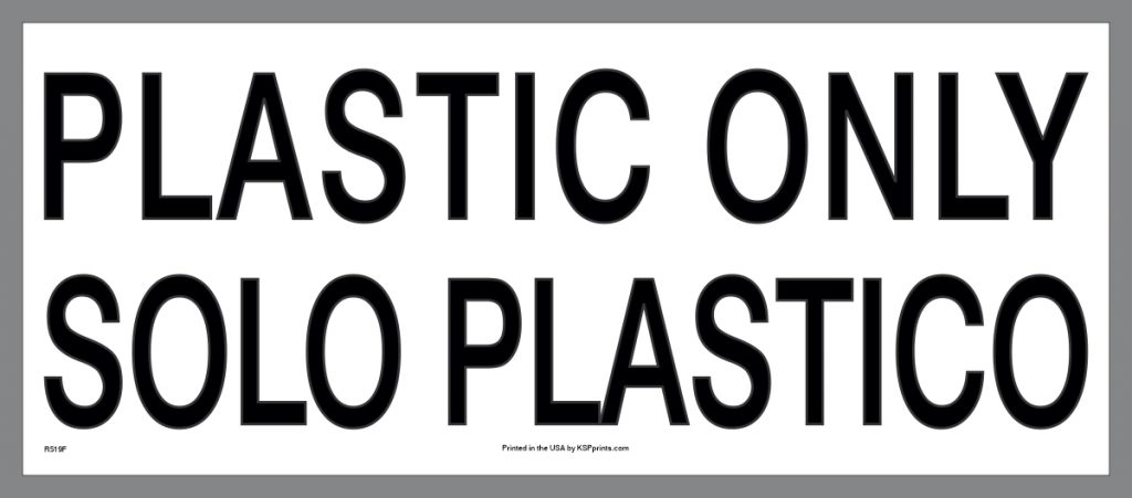 Plastic Container Only Sign Plastic Only Container Label in English and Spanish