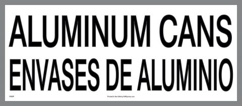Say recycle in Spanish with this bilingual ALUMINUM CANS or PACKAGING sticker