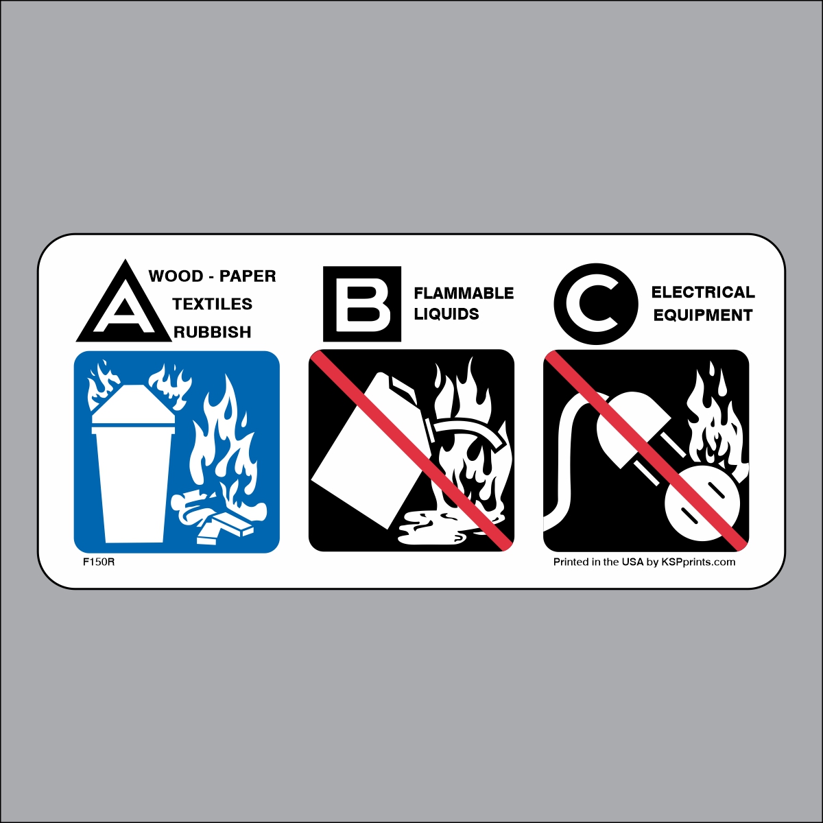 A extinguisher class label showing Class A fire types. Printed on durable outdoor vinyl, 2.375 x 5 inches. Used for identifying the correct extinguisher.
