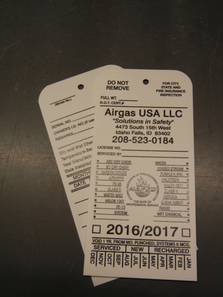 Our plastic extinguisher tags are durable  enough for a simple drilled hole.