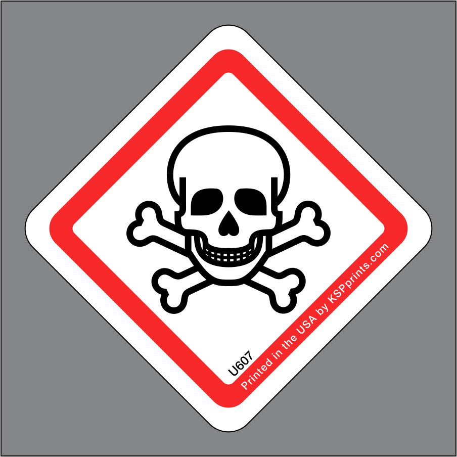 6 x 6 GHS Toxic Skull & Crossbones Hazard Decal 
