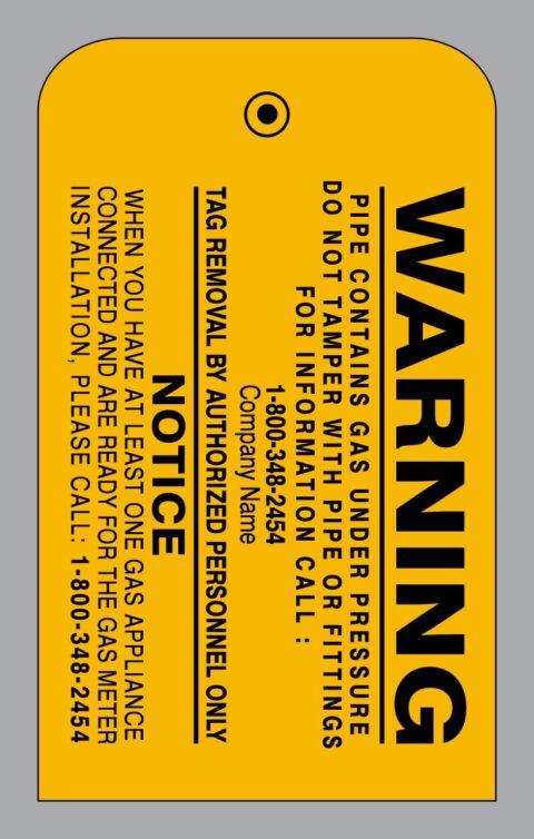Customize this Warning Gas Line Plastic Tag with your Company Name and Phone Number.