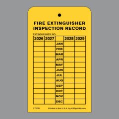 T700 yellow plastic inspection tag with updated years 2026, 2027, 2028, 2029 for equipment safety checks.