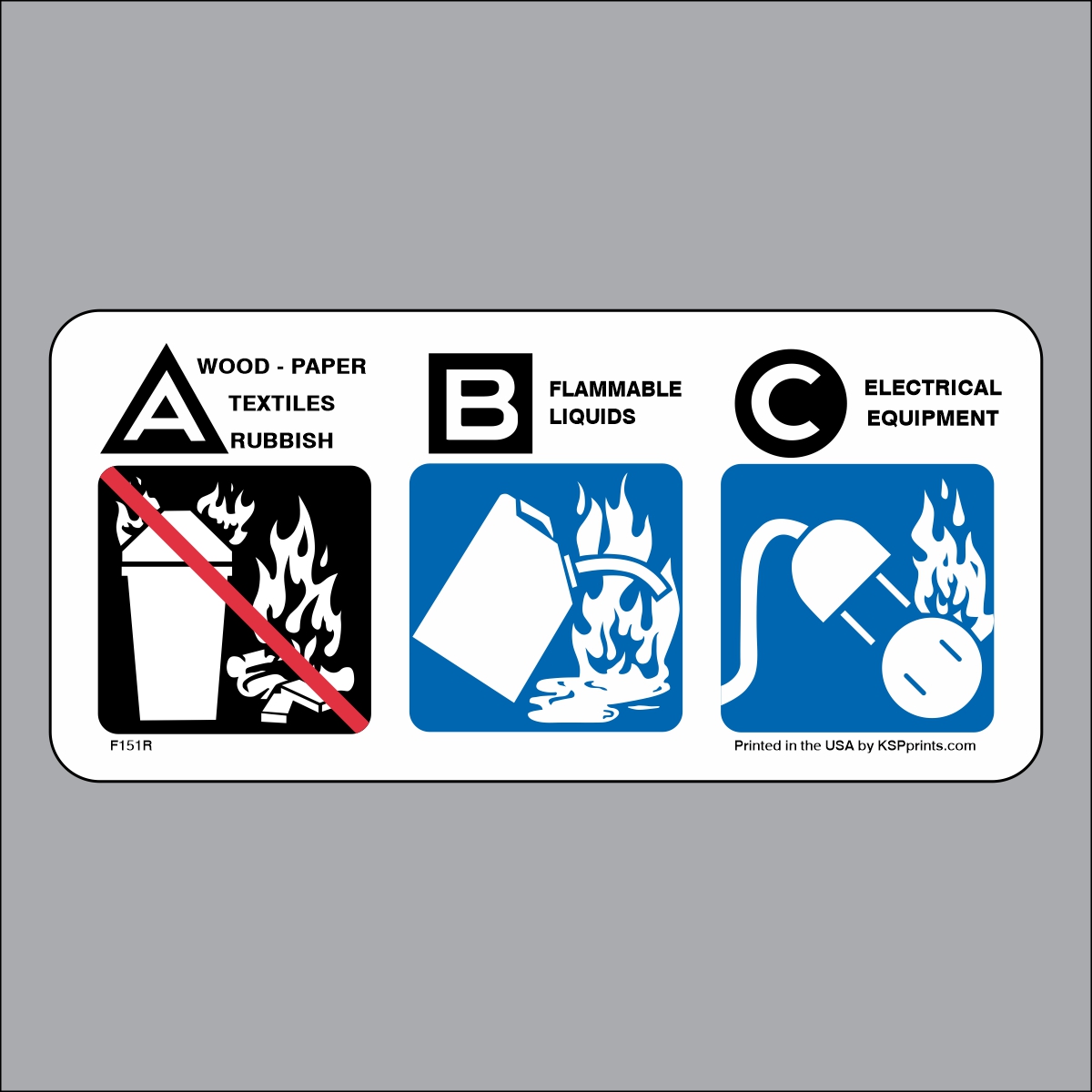 BC extinguisher class label showing Class B and C fire types. Printed on durable outdoor vinyl, 2.375 x 5 inches. Used for identifying the correct extinguisher.